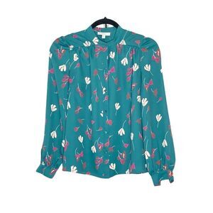 JOIE Women’s Myella Floral Print Blouse Size XXS Teal Long Sleeve Button Top